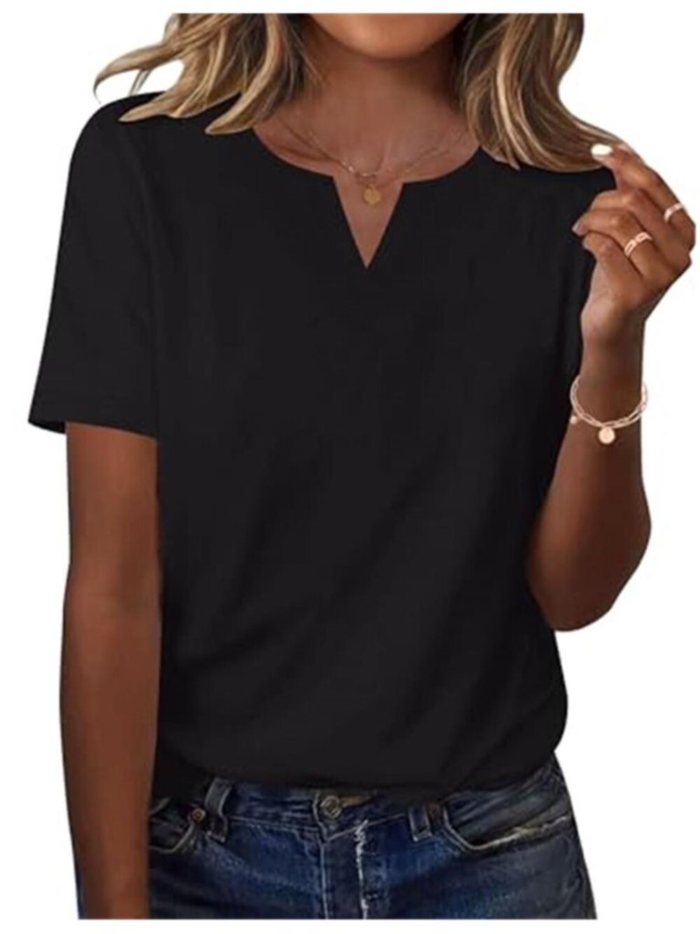 Womens V Neck Tunic Top Short Sleeve Loose Fit Casual Business Blouse Shirt Soft